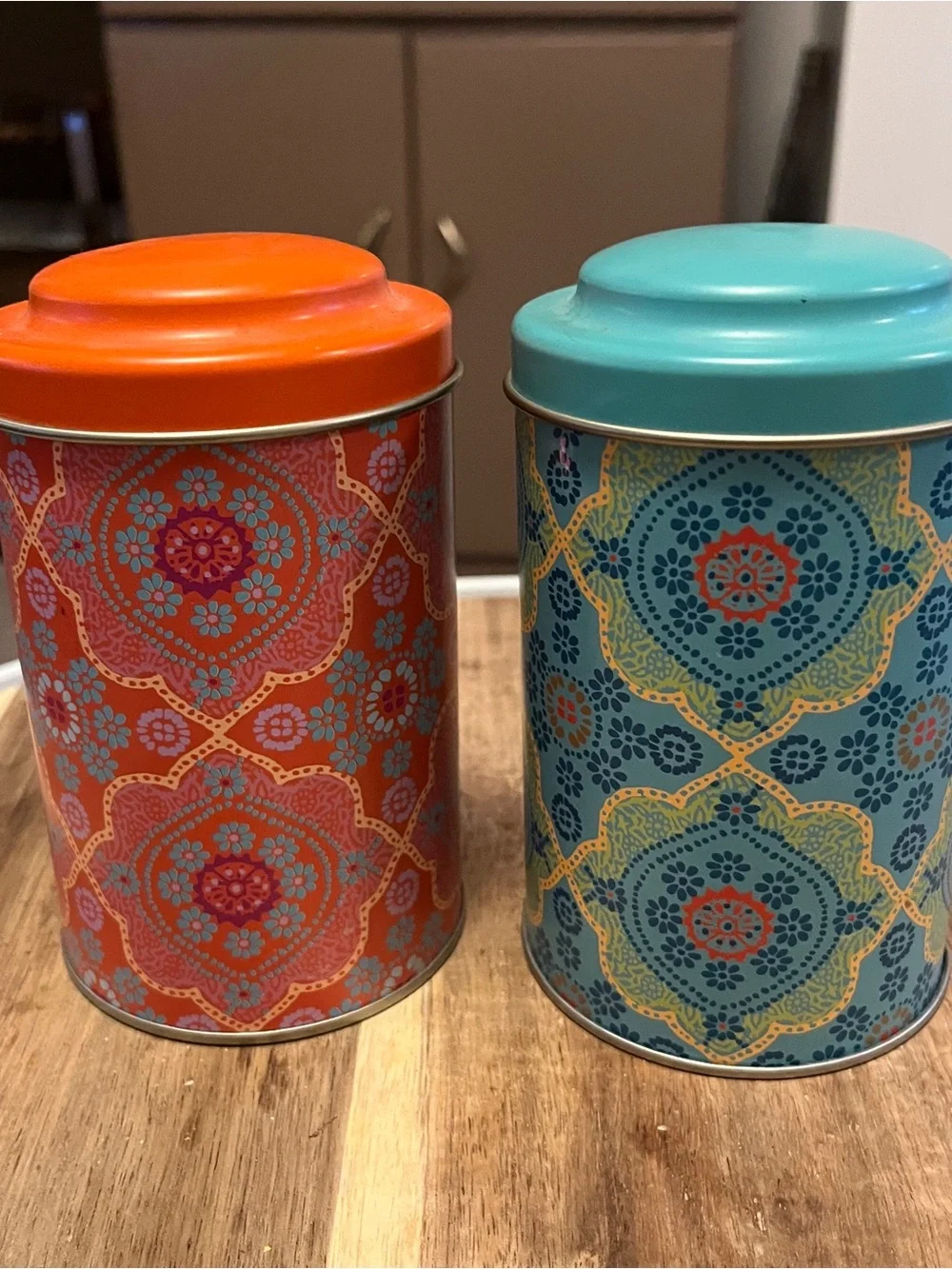 Decorative Metal Canister Set - Orange and Teal